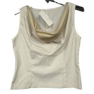 Kendra Cowl Neck Semi Fitted Tan Pinstripe Sleeveless Blouse Cotton Sz M NEW